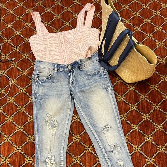 Sandro Tops - Sandro top Paris blue jeans straw tote